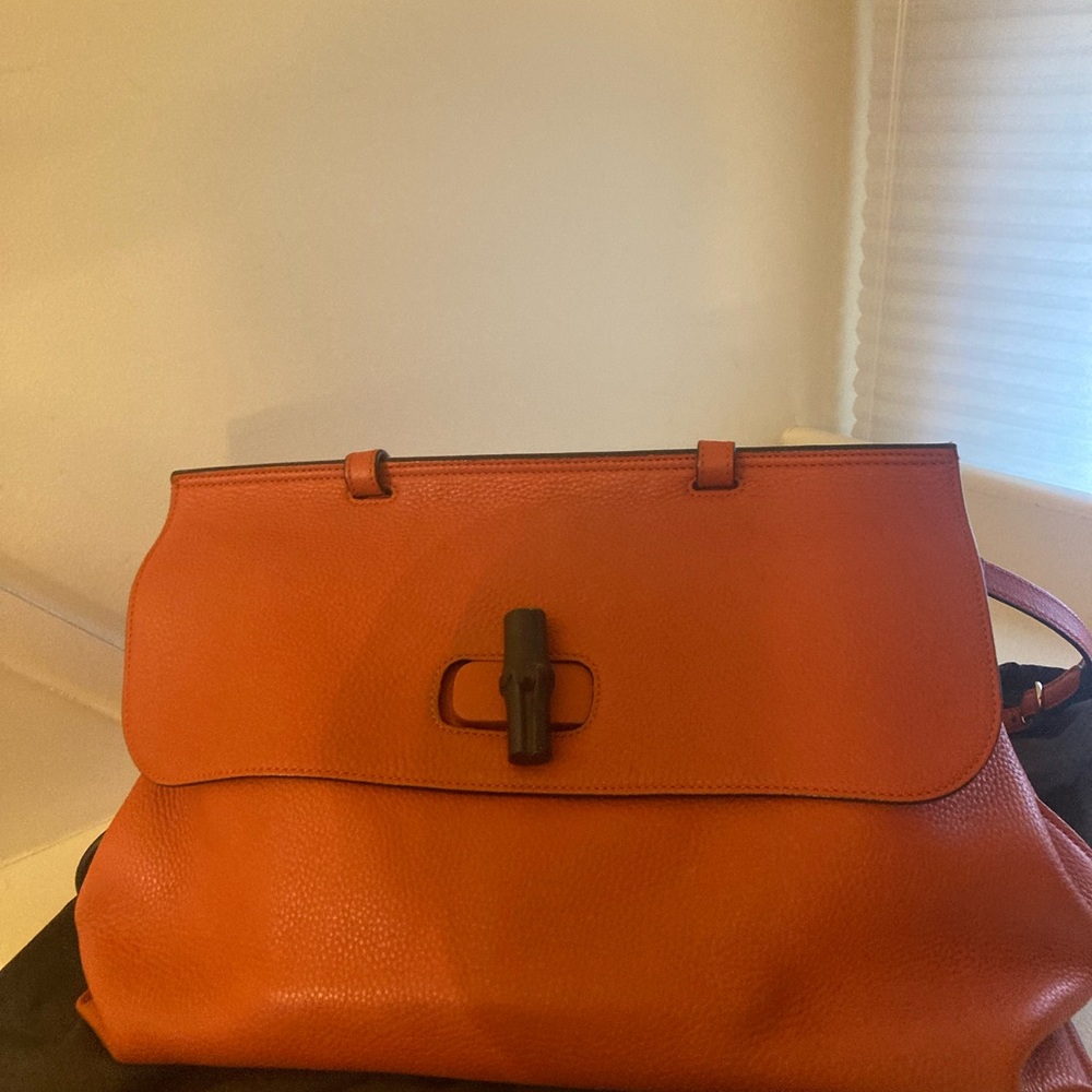 Gucci Orange Leather Shoulder Bag with Bamboo Turn-Lock